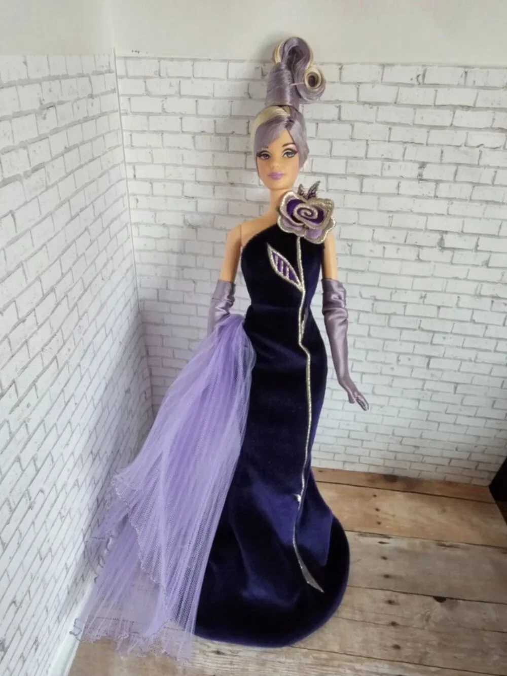 Bob Mackie Barbie Sterling Silver Rose 2001 Lavender Gown Collector Doll HTF